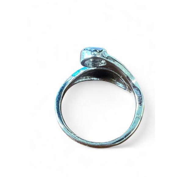 Ring Native American Zuni silver inlay Teal Resin Filled Wrap around Leaf Size 6 - Picture 2 of 4